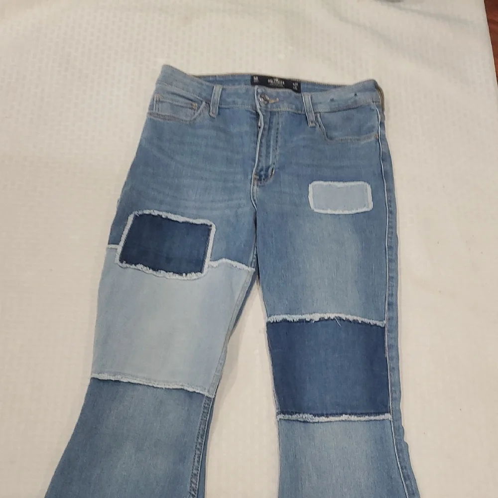 Hollester Denim Patchwork Retro Hippie Flare Jeans Sz 27 - Picture 2 of 14